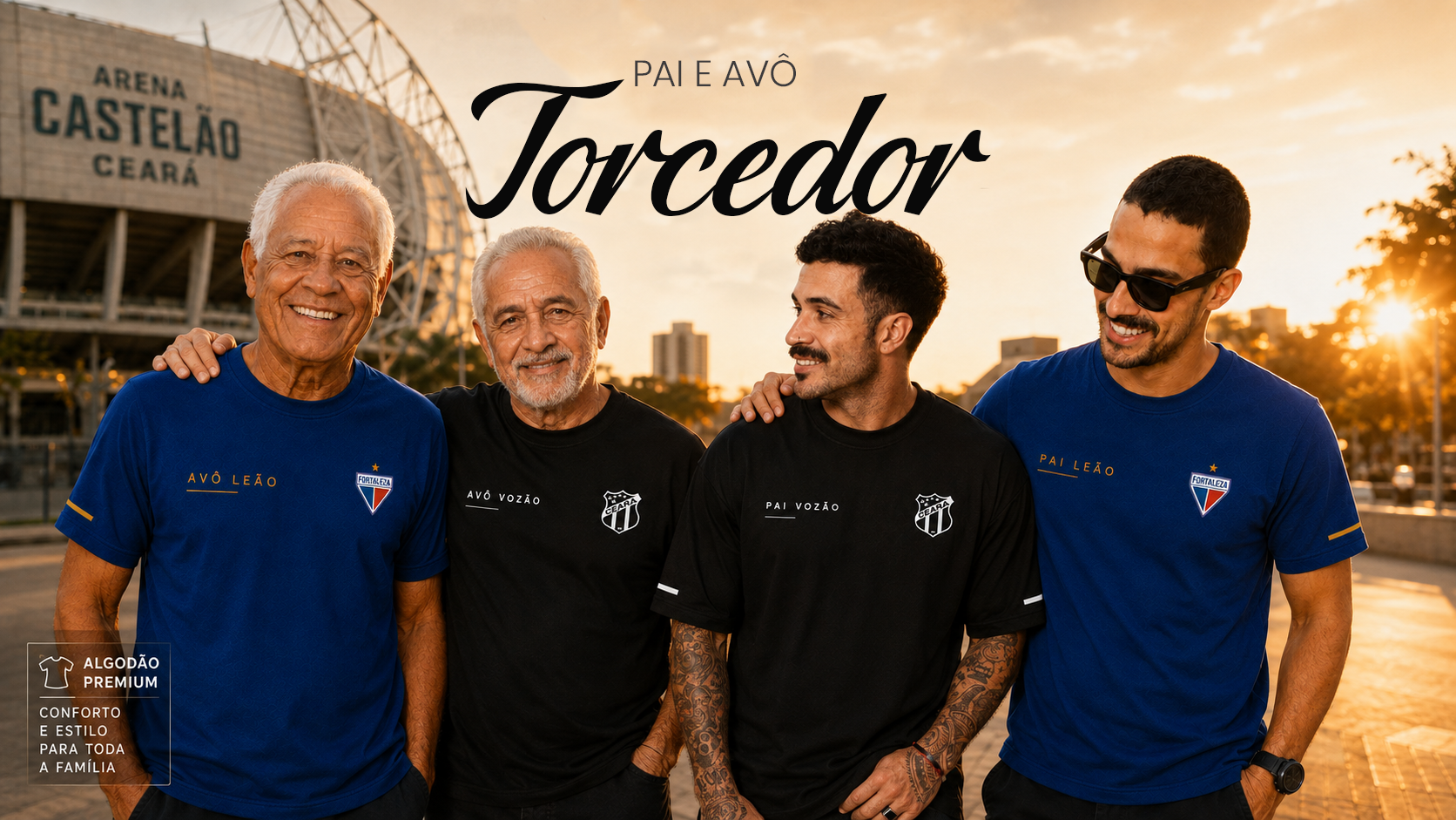 Pai e avô torcedor com camisas Crush Club na Arena Castelão